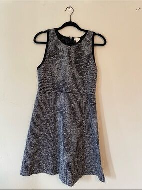J. Crew Black and White Sleeveless Textured Fit-and-Flare Dress